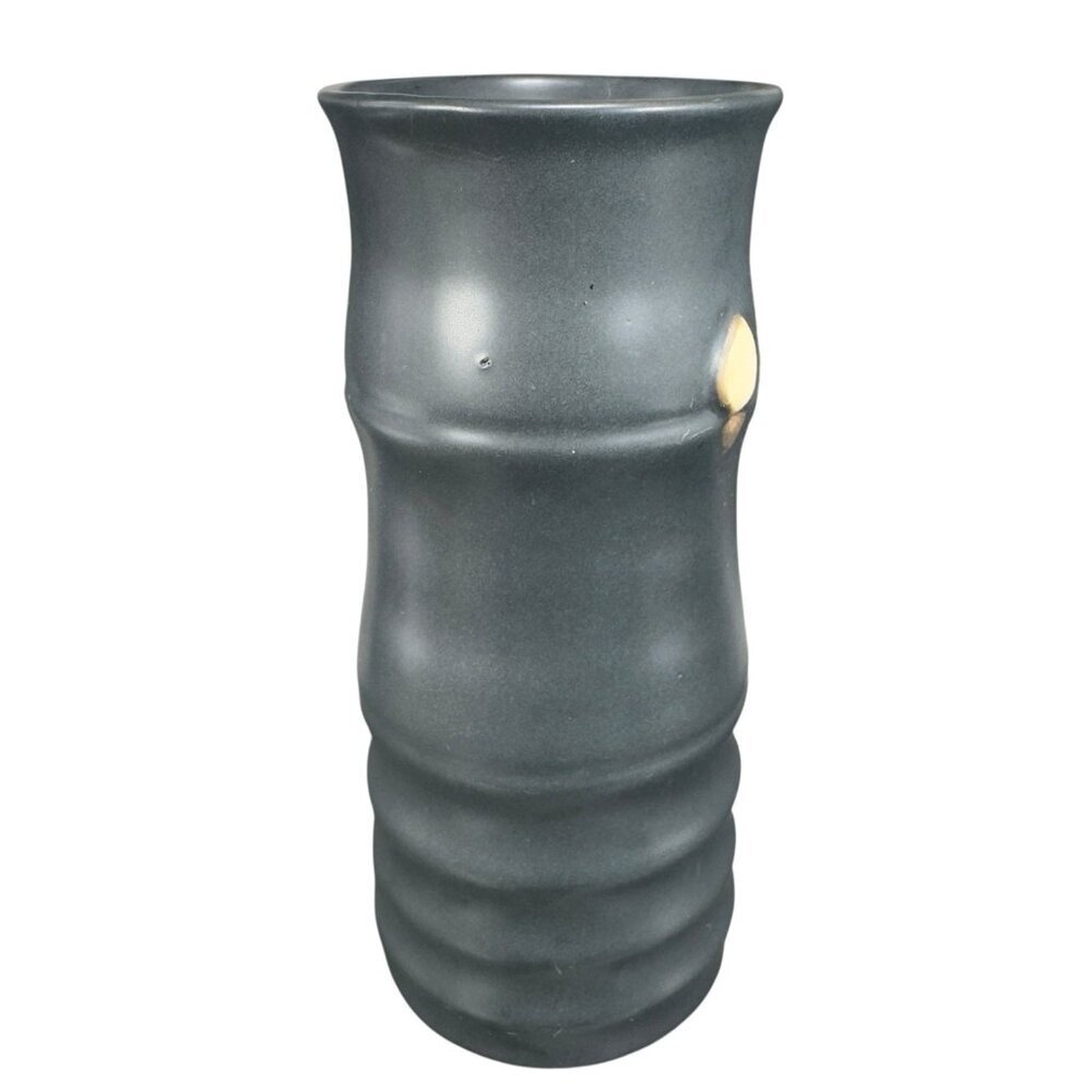 Vintage Hand Made Pottery Vase Vessel Black Glazed With Texture Knobs Signed CCI